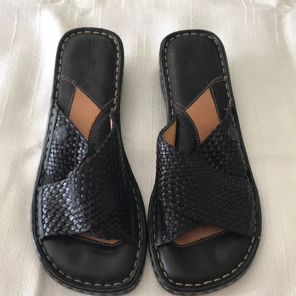 BORN Black Woven Leather Slides